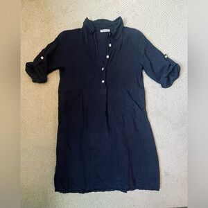 Linen Dark Navy Button-Up Dress Small
